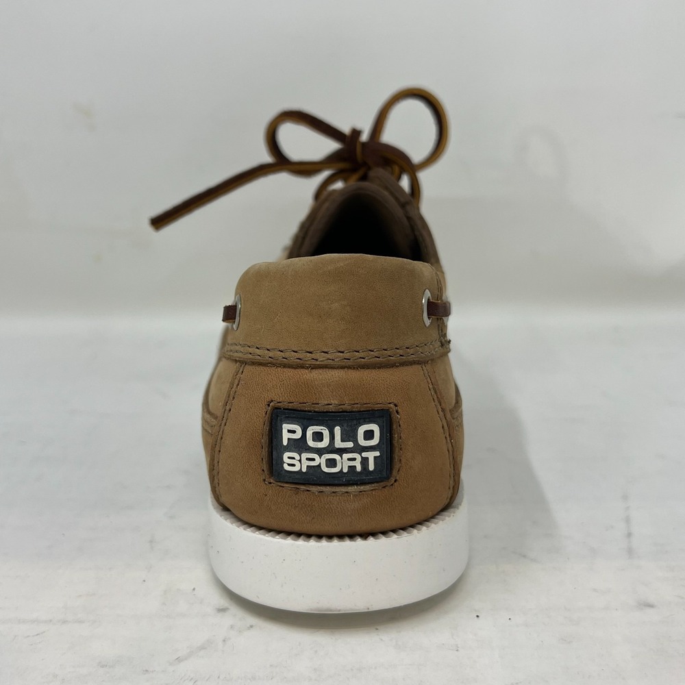 Polo Sport Ralph Lauren Boat Shoes Tan Leather Moc Toe Beige Men's 8D VTG NEW - Picture 8 of 16